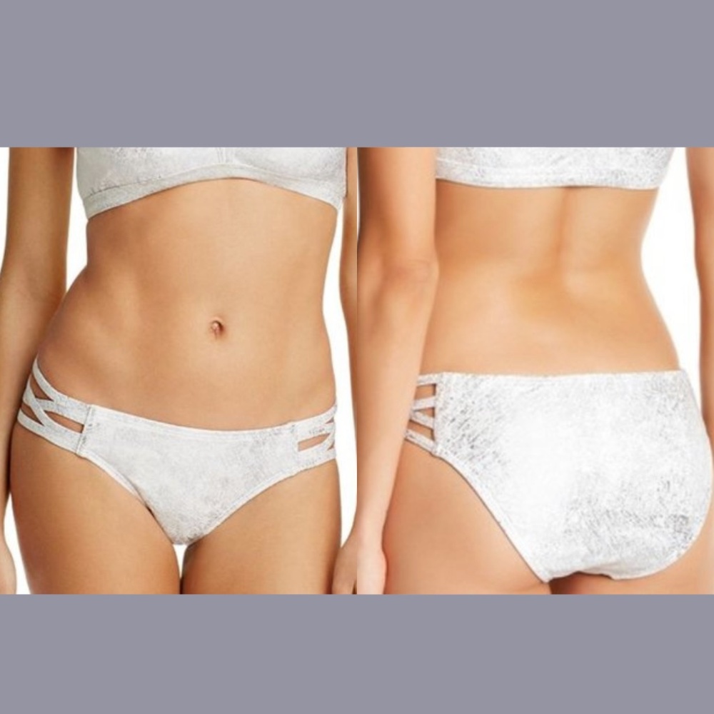 NEW Carmen Marc Valvo [‎ XS ] Silver Splatter Strappy Bikini Bottom